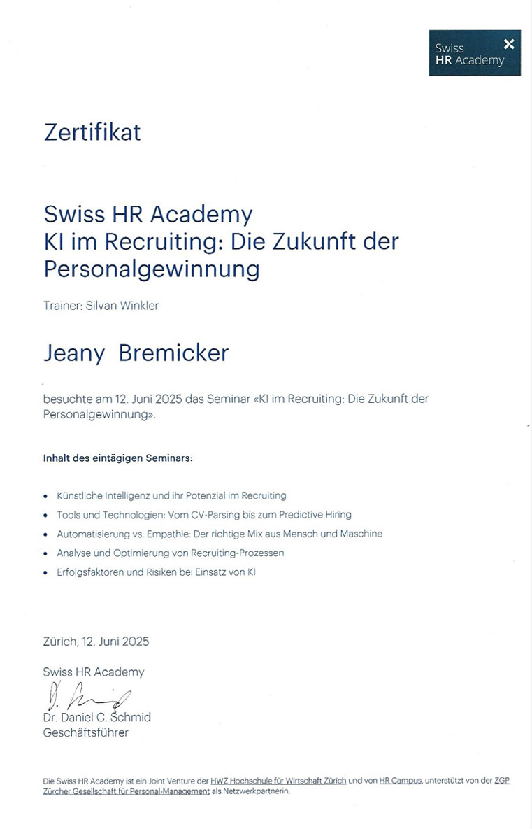 Zertifikat Swiss HR Academy